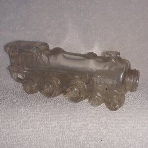 Vintage 1940's Glass Train Engine Candy Container, 3 7/8" Long
